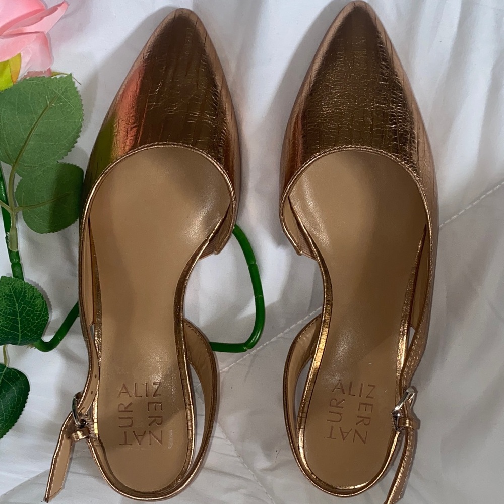 Naturalizer Metallic Rose Gold Pointed-Toe Slingback Flats